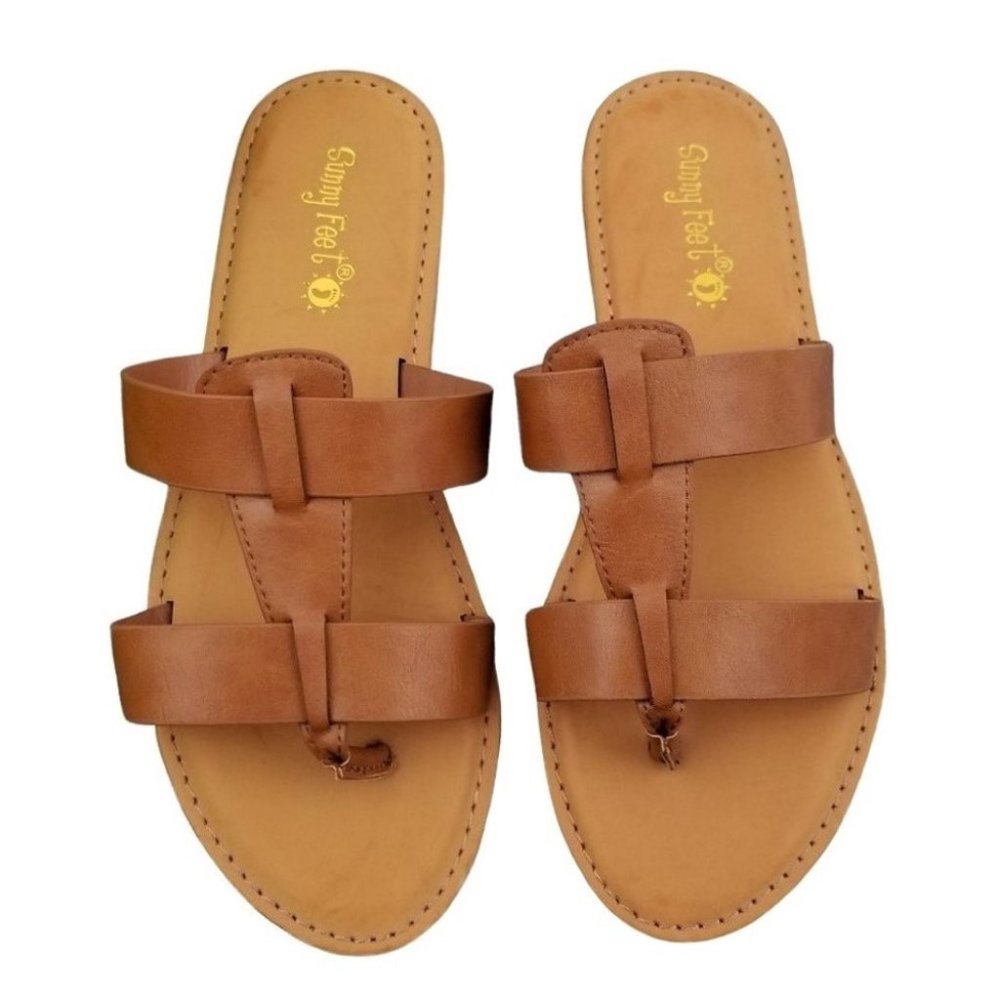 Faux Leather Caged Sandals Tan